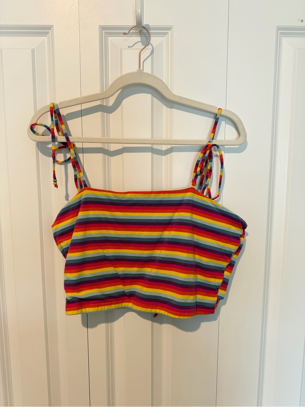 Rainbow Stripe Tie-Shoulder Crop Top - Multicolor